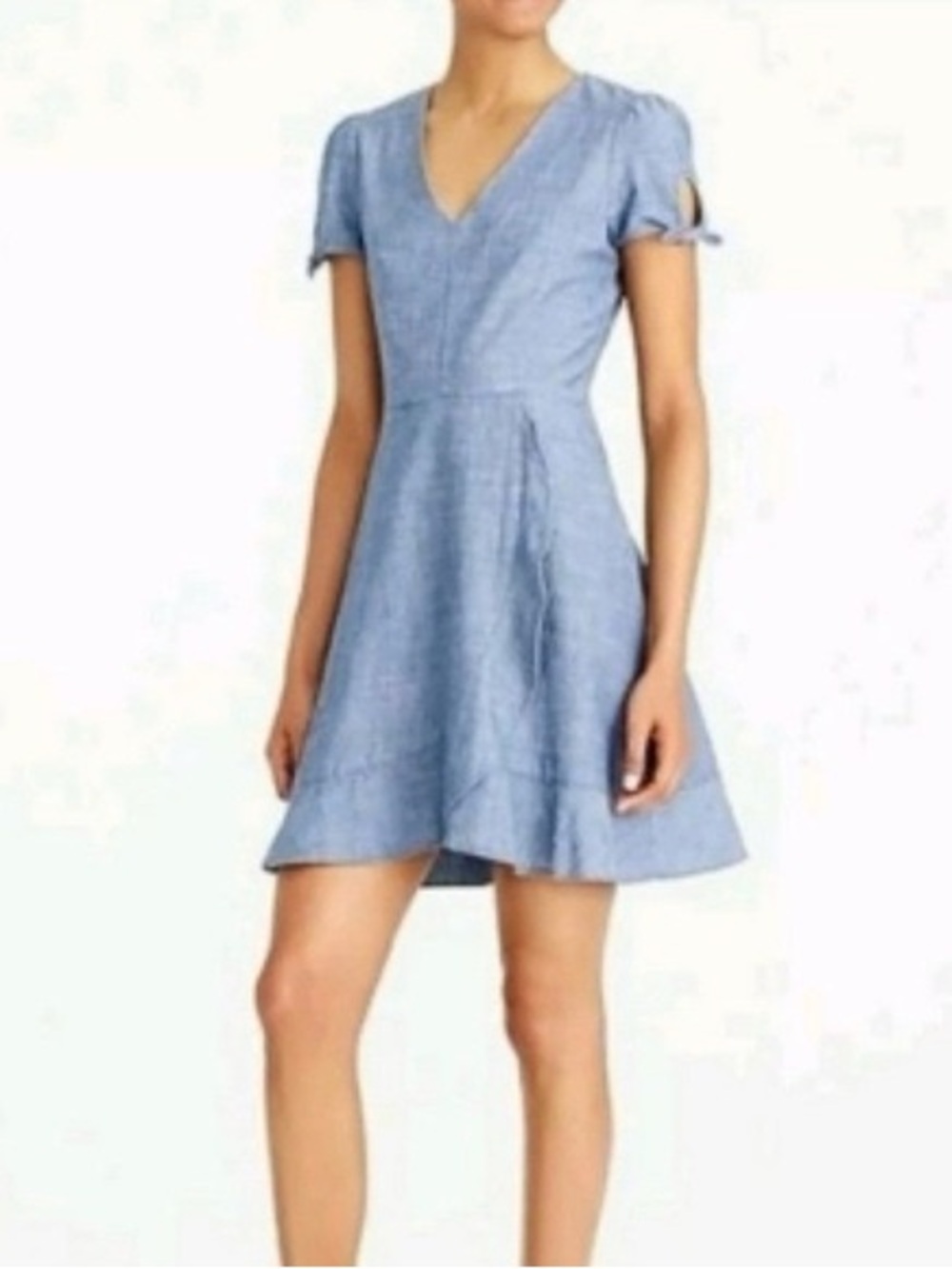 J. Crew Light Blue Chambray V-Neck Mini Dress with Tie Sleeves